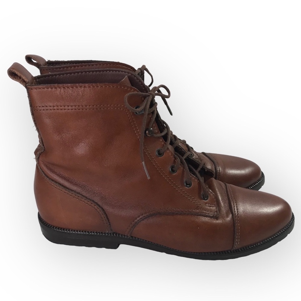 White Mountain Vintage 90s Brown Leather Lace Up Granny Ankle Boot